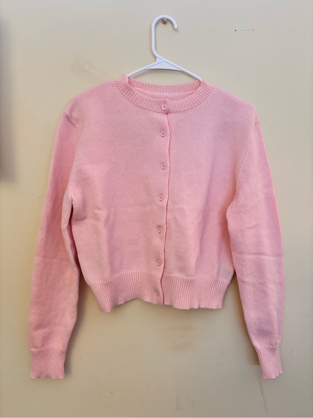 Classic Crewneck Pink Button-Front Women's Sweater